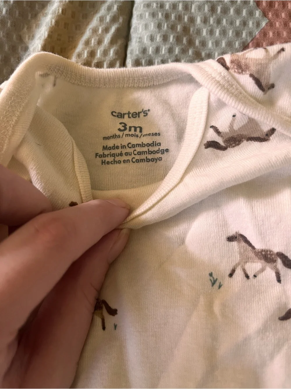 Carter's White Baby One-Piece with Brown Horse Print